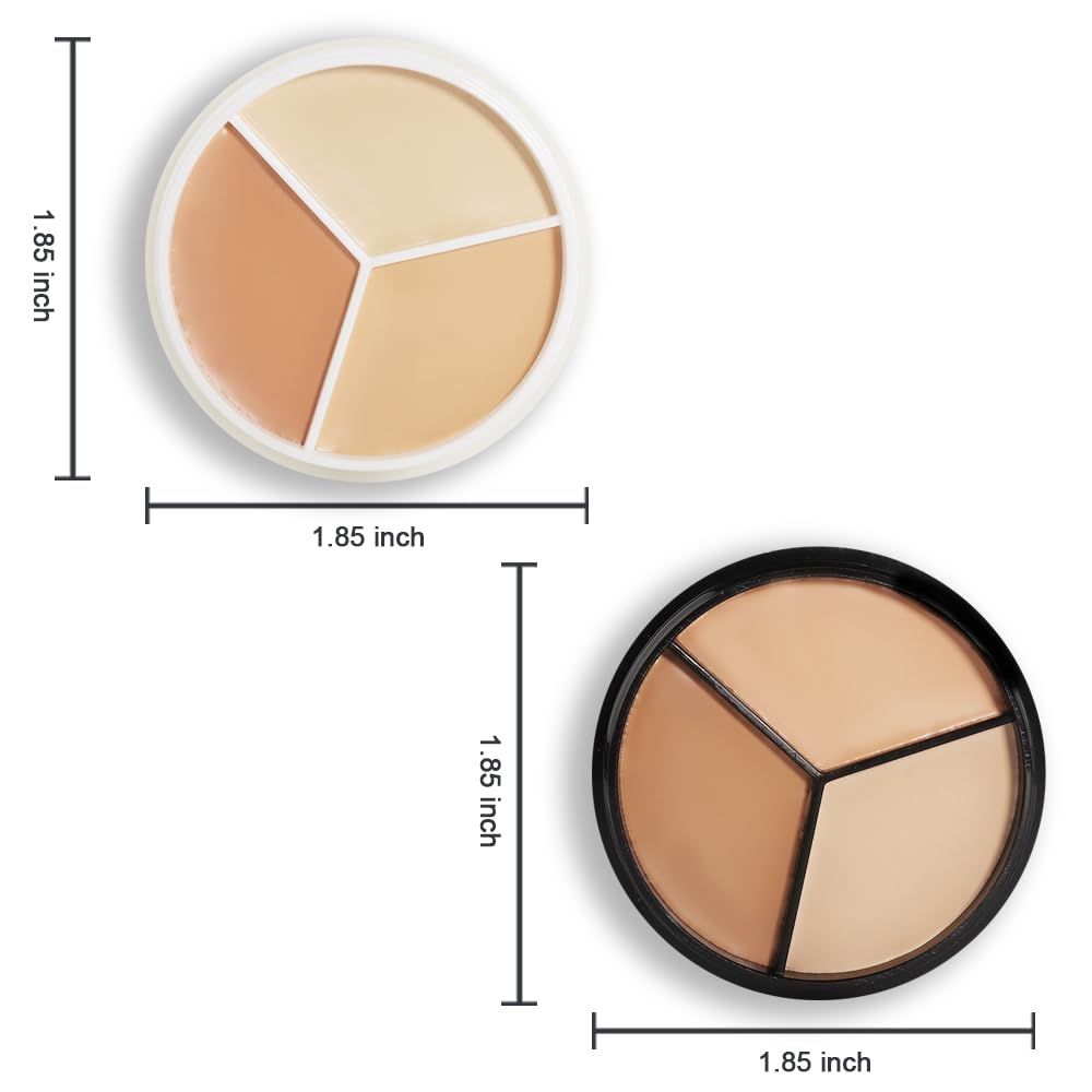 Pro 2pcs Tri-color Face Concealer Contour Palette.Demi Beige Color Correct Cream Foundation Palet.Natural Ivory Cream Makeup Plate Waterproof