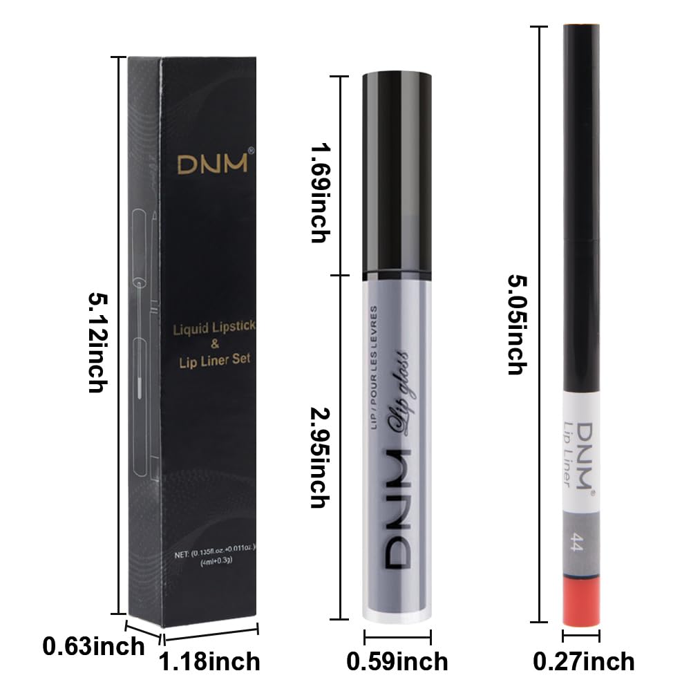 evpct 2Pcs Grey Gray Matte Liquid Lipstick Lip Gloss Stain and Retractable Lip Liner Makeup Set for Women Long Lasting Waterproof 24 Hours Permanent Lipstick labial mate larga duracion 24 44#