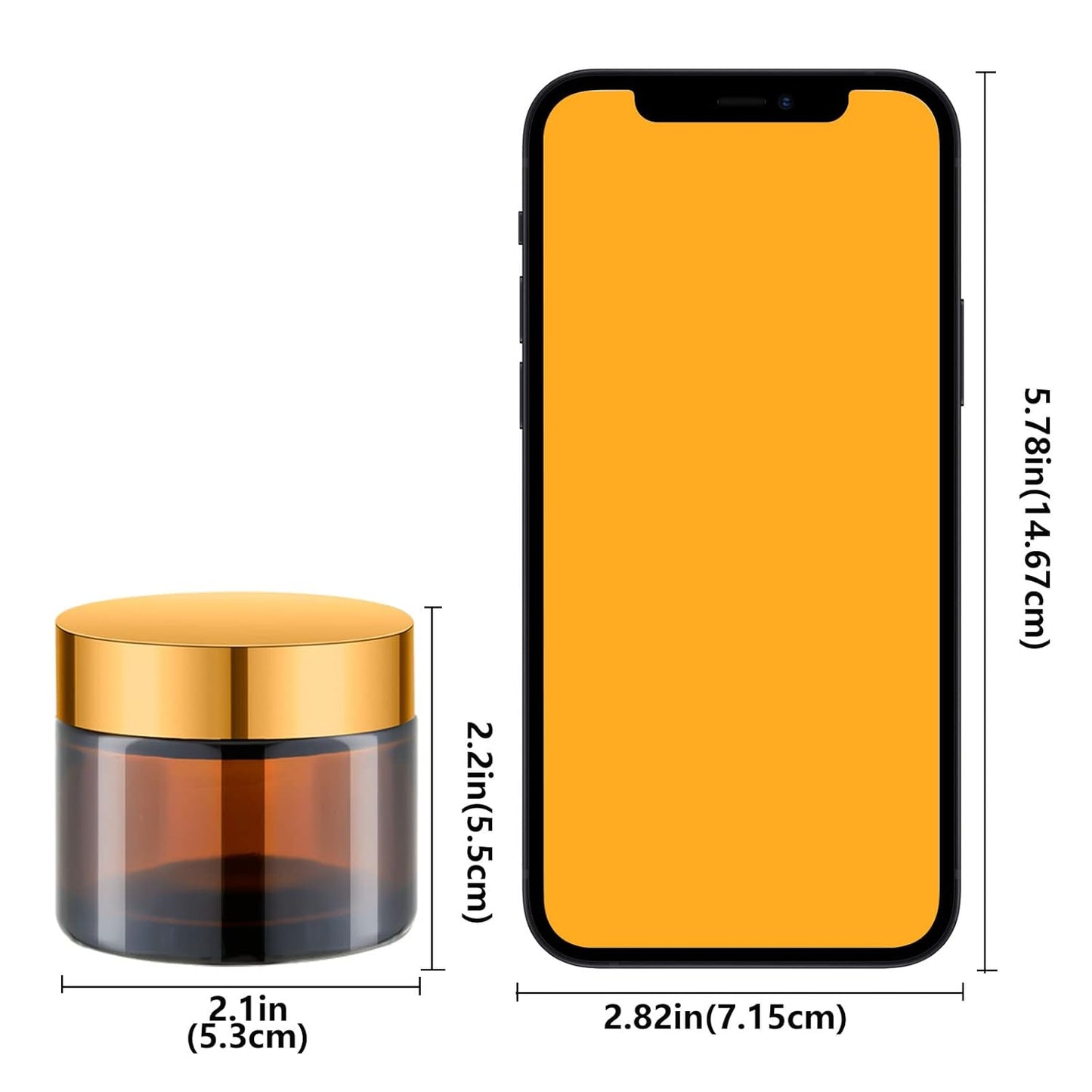 Lil Ray 2 Oz Glass Cream Jars with Gold Lid, Empty Amber Glass Containers, Refillable Cosmetic Vials for Lotion, Ointment (12 PCS)