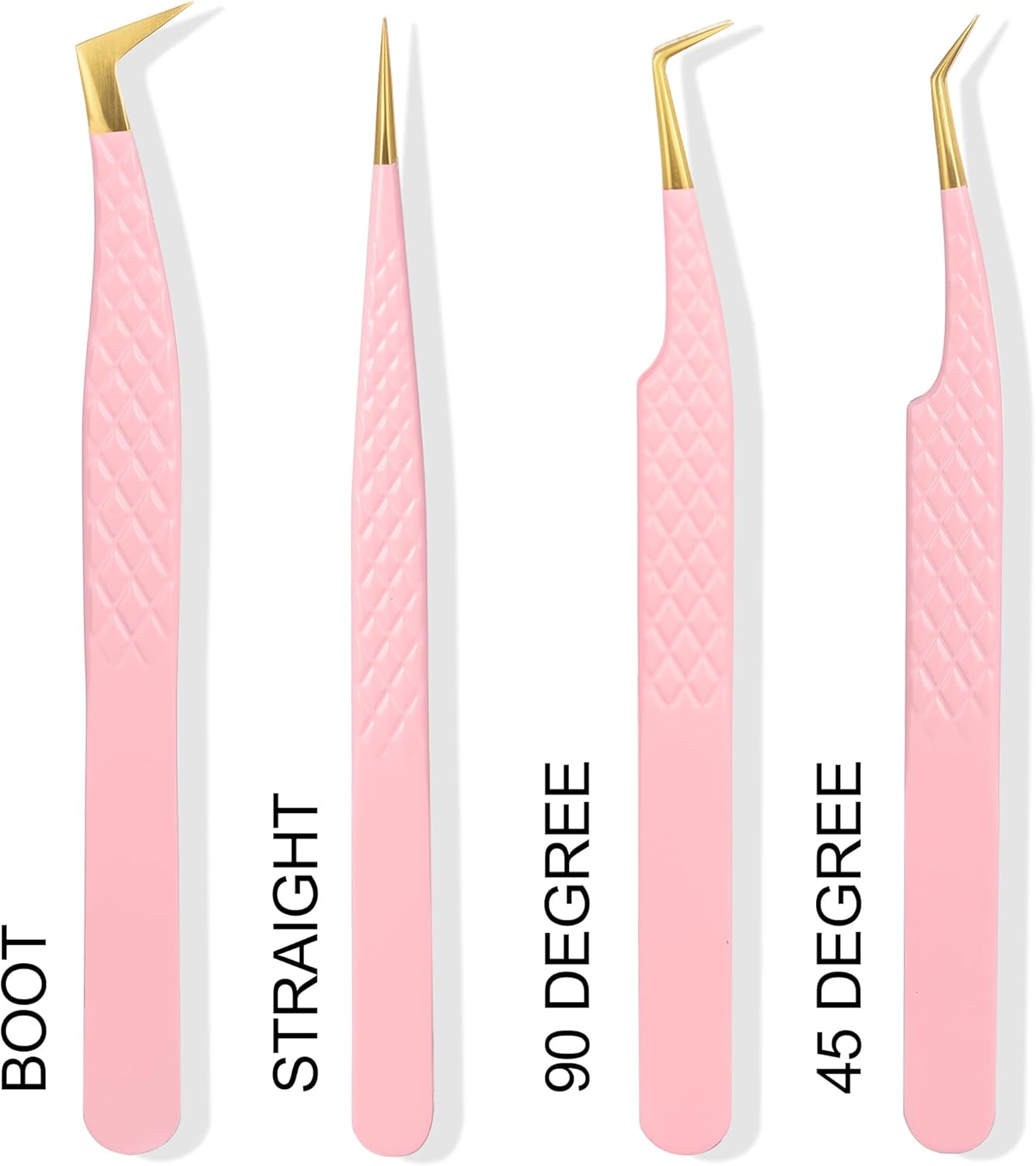 Fiber Tip Lash Tweezers For Eyelash Extension 4 Pcs Tweezers Professional Artist Tech Work Kit Tools,Best Volume Eyelash Lashes Extensions Precision Supplies Volume Boot 90 45 Degree(Pink)