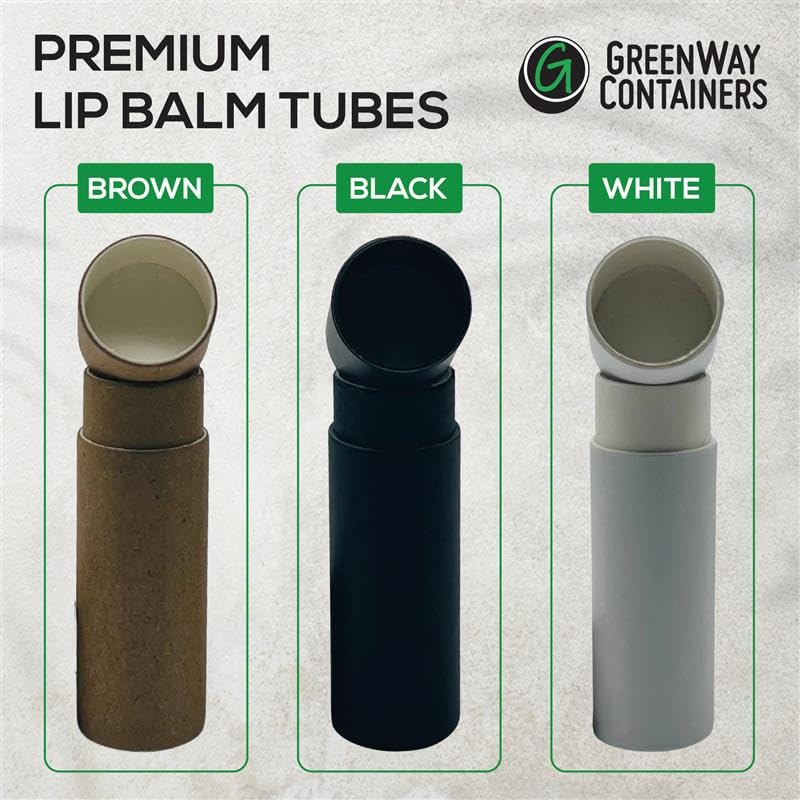 GreenWay 0.15oz / 4.25g Kraft Paperboard Lip Balm Tubes with Lids - 25 Pack Lip Gloss Tubes Refillable DIY Cosmetic Containers – Extra Thick Push-Up Bottom Lip Balm Containers - Black