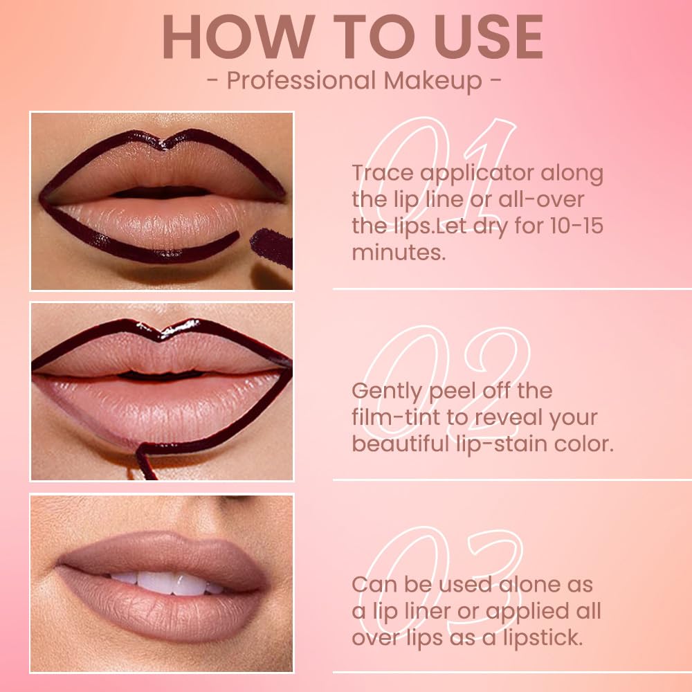 2Pcs Matte Liquid Lip Stain Peel Off Lip liner Tattoo, Matte Peel Off Lip Stain, Long Lasting Waterproof Lipstick Lip Gloss Stain, Transfer-proof for All Skin Types (0.24 fl oz-02#+03#)