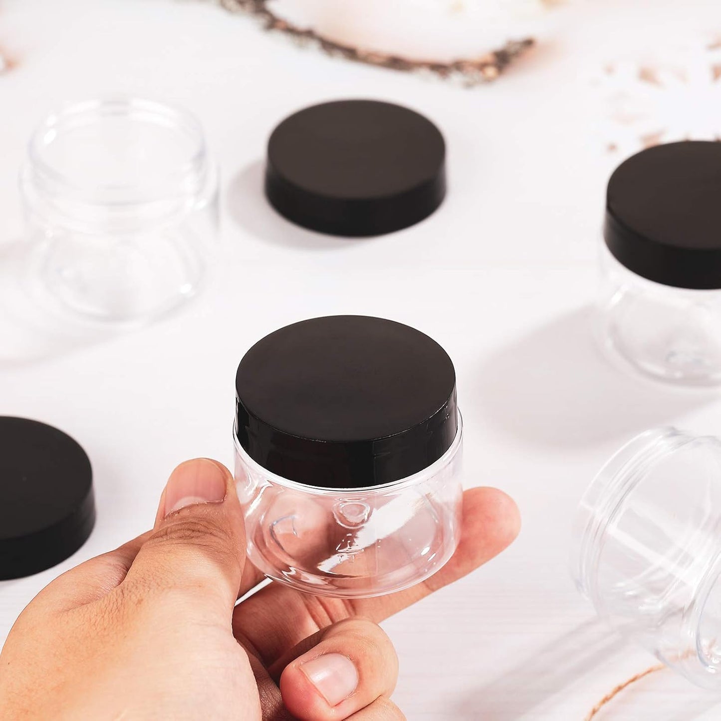 Patelai 4 Pieces Round Wide-mouth Leak Proof Plastic Container Jars with Lids for Travel Storage Makeup Beauty Products Face Creams Oils Salves Ointments DIY Making(2 Ounce,Black)