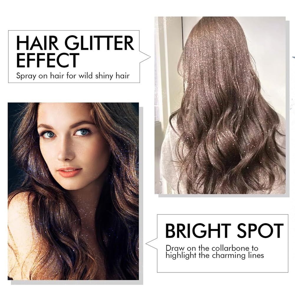 Glitter Body Highlighter Powder Body Shimmer Sparkle Face Brightening Highlighter Powder for Face Eyes Body Glow Makeup With sponge head(02#)