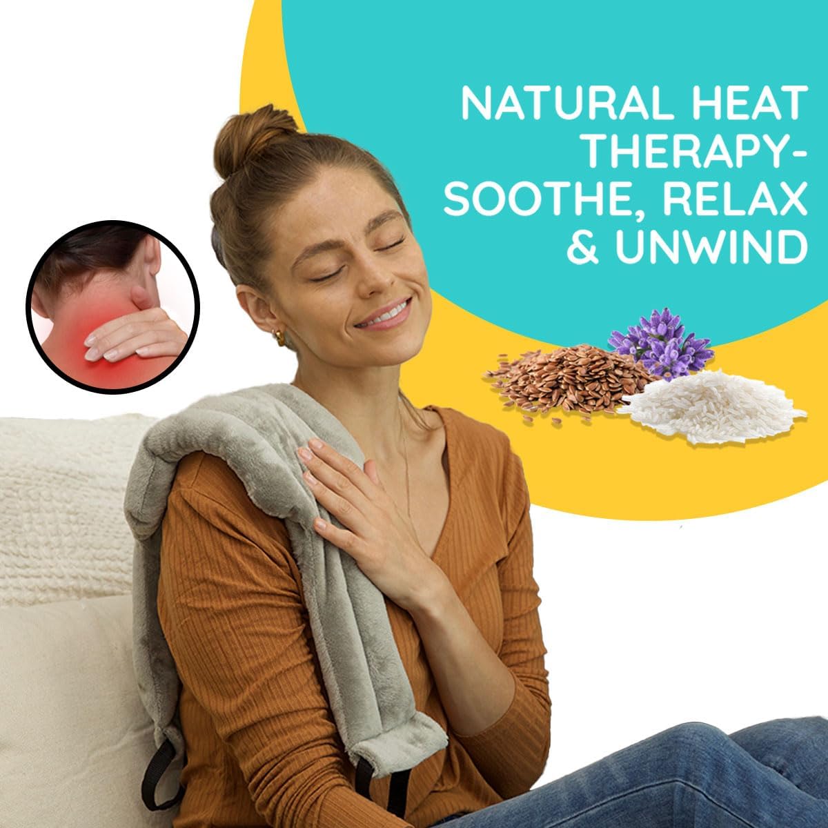 Microwavable Heating Pads For Neck Pain Relief, Back Pain, Shoulder Pain Relief - Microwave Heating Pad For Cramps And Muscle Relief, Hands- Free Heat Pack For Tense Muscle - 1 Pack - Lavender Scented