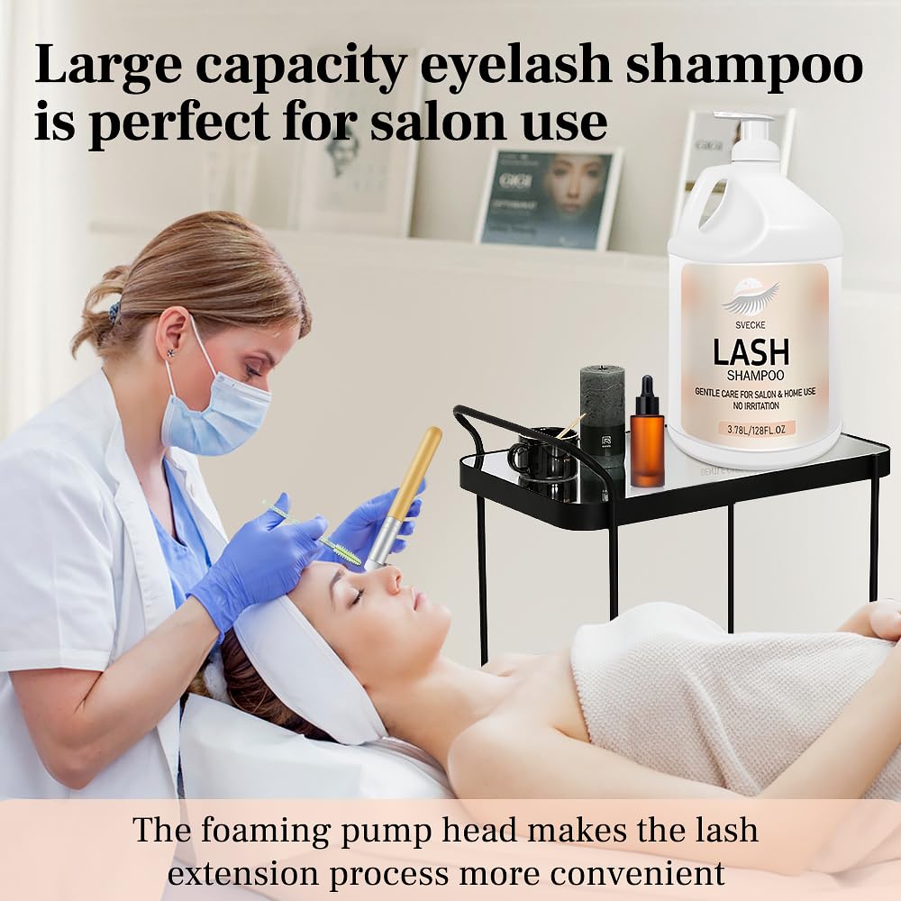 Eyelash Shampoo, 128 fl.oz/3.78L, with 50 Lash Extension Aftercare Cards, Foaming Cleanser for Professional Salon and Home Use