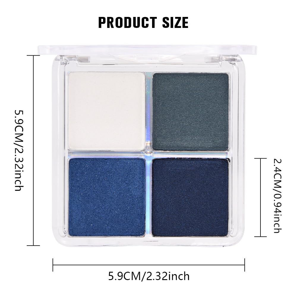 evpct Eyeshadow Quad Palette, White Cyan Royal Dark Blue Green Glitter Shimmer Metallic Matte High Pigment Mini Eye Shadow Palette Makeup for older Women, Smudge Proof Vegan Cruelty-free Night Mayhemt