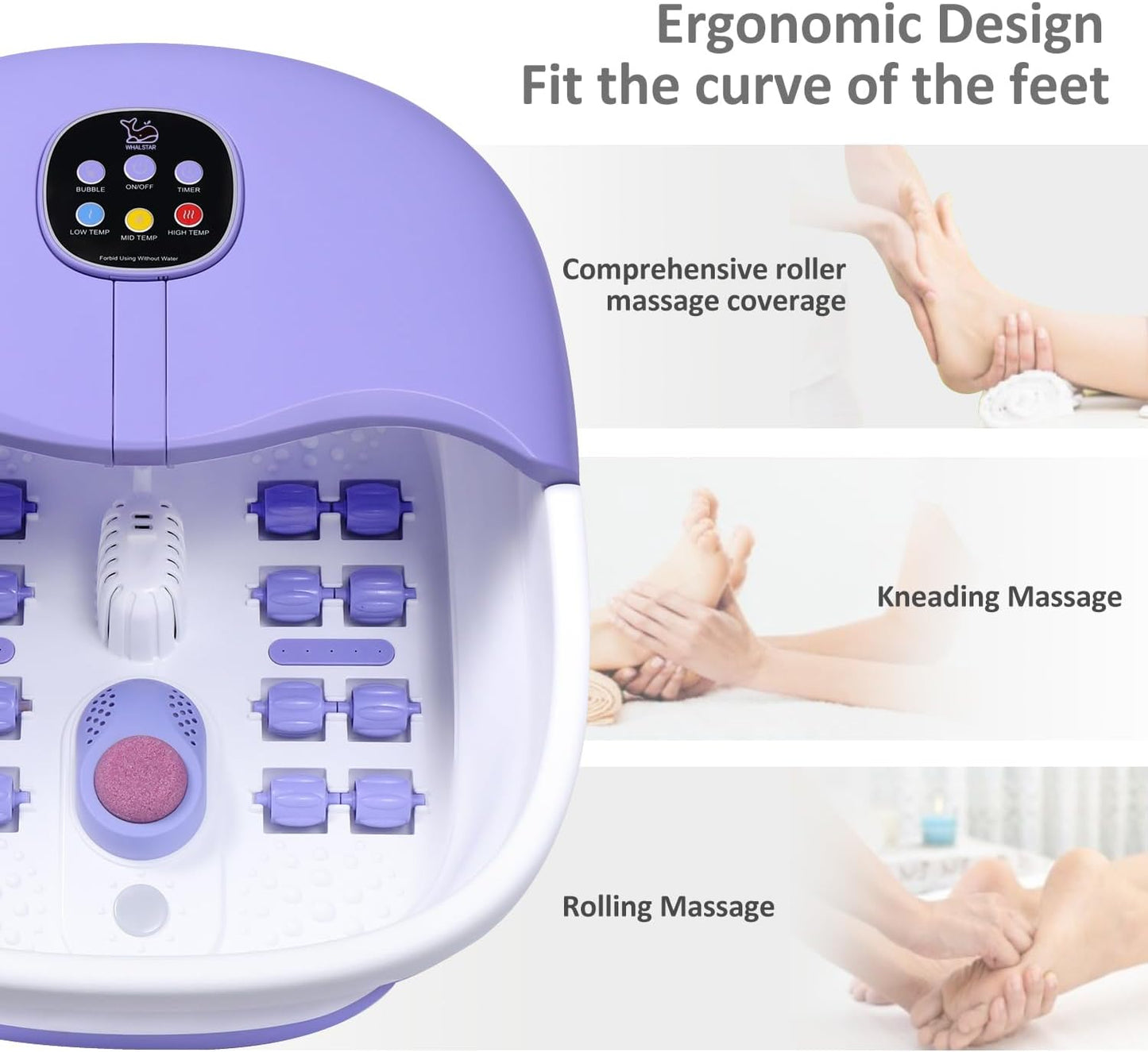 Foot Spa Bath Massager with Heat Bubbles and Vibration Massage and Jets, 16OZ Tea Tree Oil Foot Soak Epsom Salt, WHALSTAR Collapsible Foot Bath Bucket With Infrared Fighting Infections & Remote