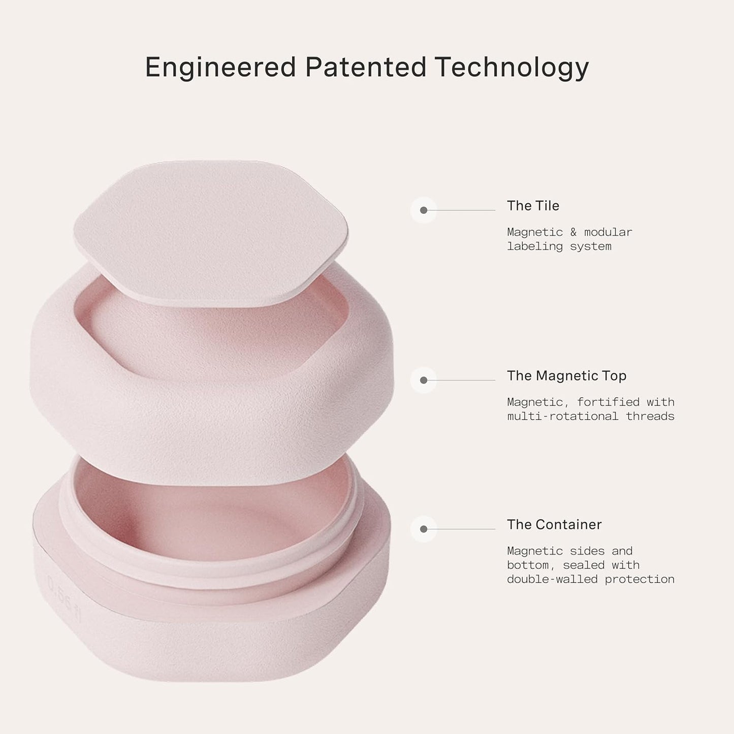 Cadence Travel Containers Basic Skincare Set - Magnetic Containers with Lids,Carry On Travel Essentials For Women/Men - 3 Small Capsules (0.56oz) - Cleanser, Moisturizer & Sun-Icon Labels - Petal