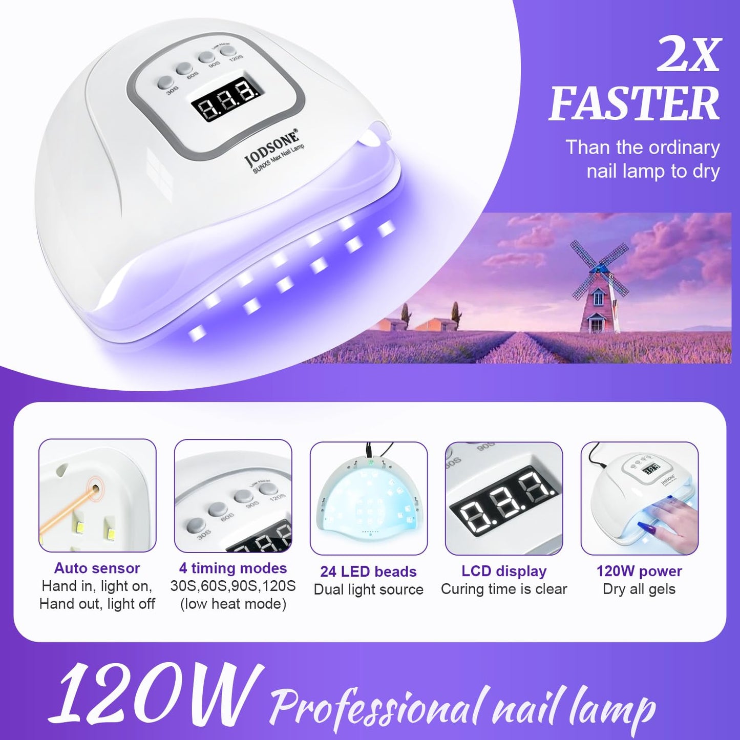 JODSONE 60 Bottles of Gel Nail Polish Kit with U V Light 55 Kinds of Gorgeous and Charming Gel Polish Kit 5 Pieces Soak off Glossy Matte Top Coat Base Coat