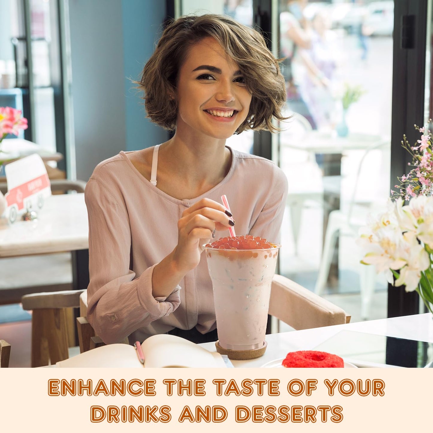 Fanale Lychee Popping Boba Pearls, Vegan, Non GMO, Gluten Free, Fat Free, Perfect for Bubble Tea, Smoothies, Ice Cream, Desserts, and Beverages.