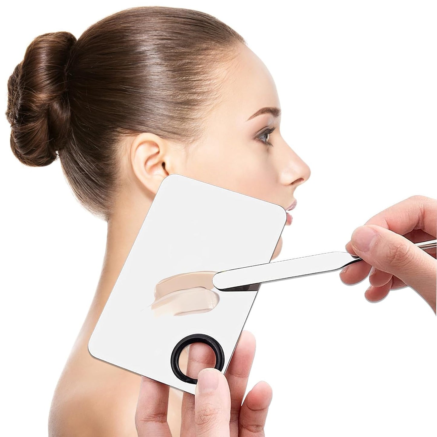 3 Pcs Makeup Foundation Spatula Spoon Tool Set, Make Up Mixing Palette Tray, Stainless Steel Skin Care Spatula, Cosmetic Scoop Scraper for Skincare Face Eye Cream (Silver)