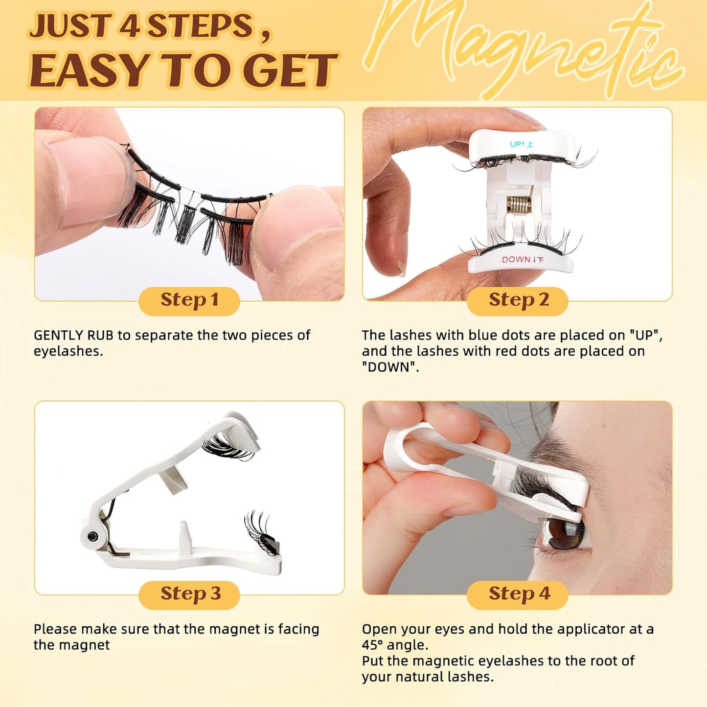 QUEWEL Magnetic Eyelashes, Reusable No Glue Needed Magnetic Eyelashes Kit with Applicator Lash Clusters Kit without Eyeliner So Soft and Easy to Wear and Remove (G-RC-D)