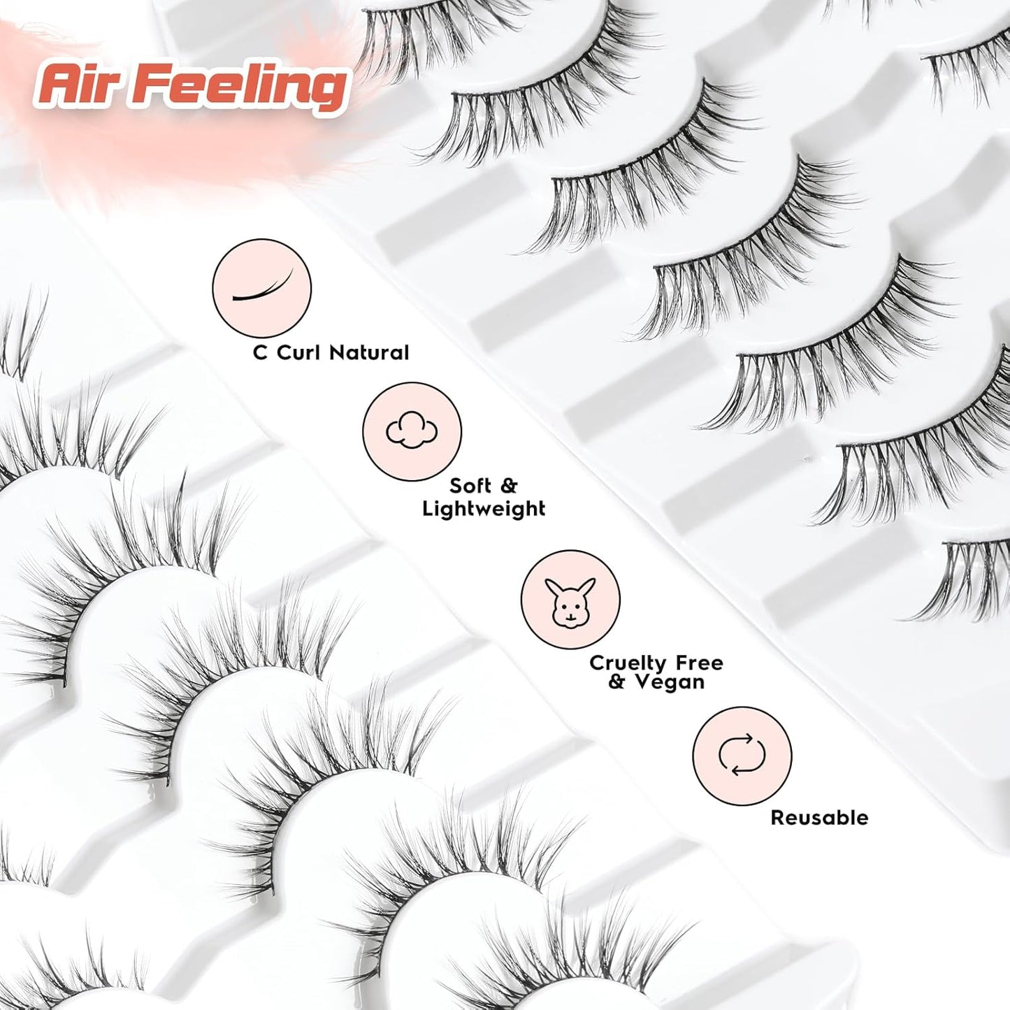 Wispy Eyelashes Cat Eye Lashes Natural Look Fox Eye Eyelashes Thin Band Strip Lashes 15MM False Eyelashes 3D Volume Fake Lashes Pack 7 Pair Siligli