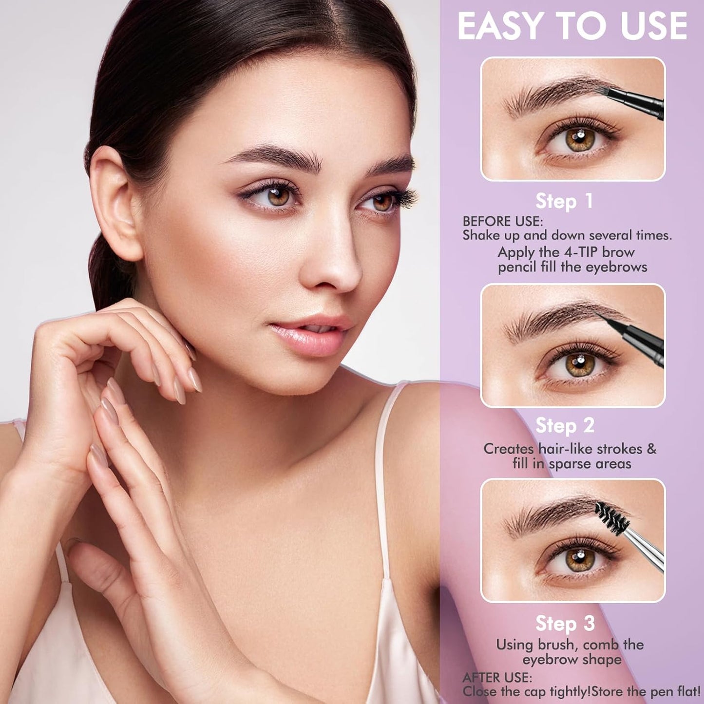 LAVONE Eyebrow Pencil, 2-In-1 Waterproof Eyebrow Pen, with 3 Tip Microblading Eyebrow Pen and Ultra-Precise Brow Pencil, Dual-ended Eyebrow Brush, for Eyebrow Makeup - Dark Grey