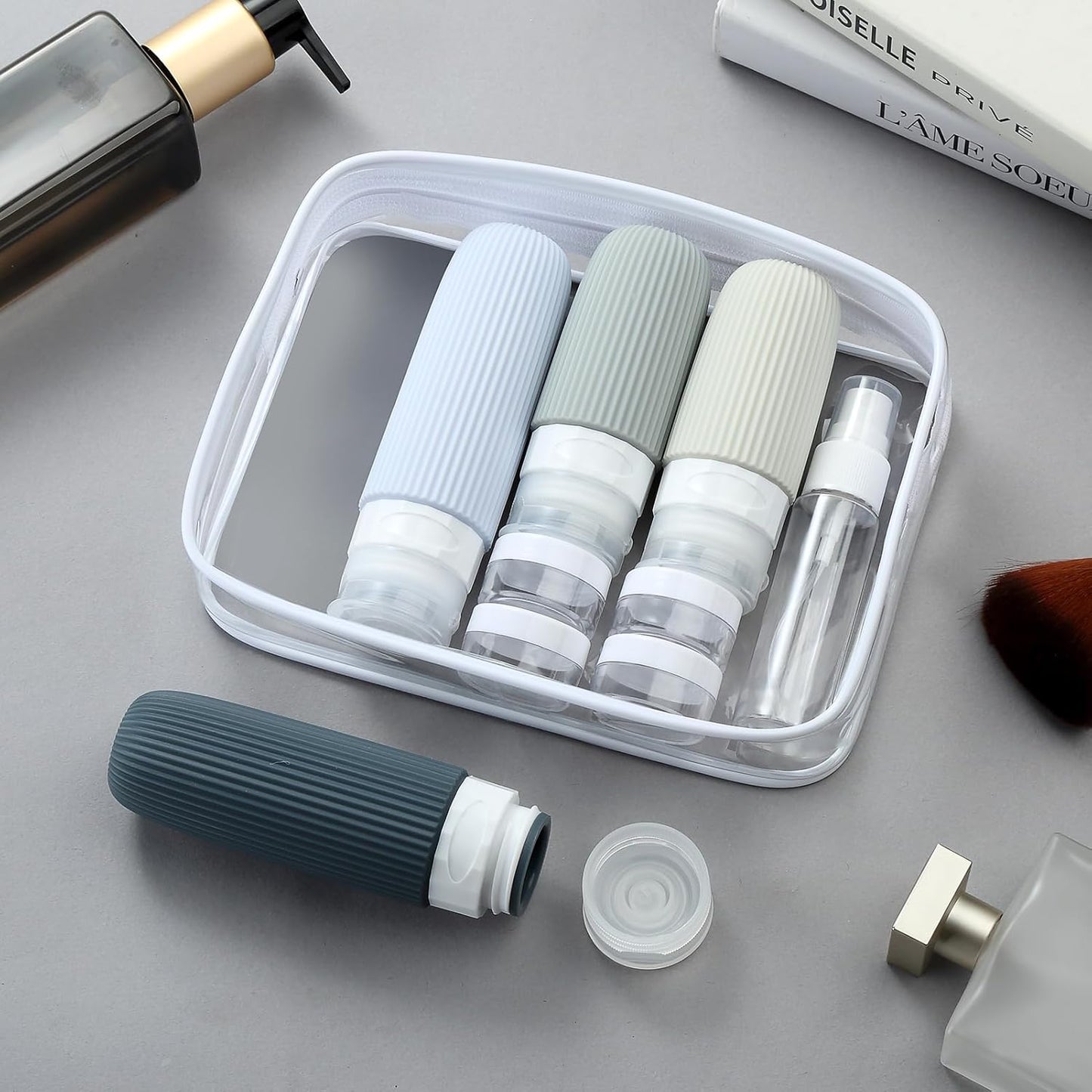 16 Pack Travel Bottles Set, TSA Approved Leak Proof Silicone Squeezable Containers for Toiletries, Refillable Travel Accessories for Conditioner, Shampoo, Lotion & Body Wash Accessories