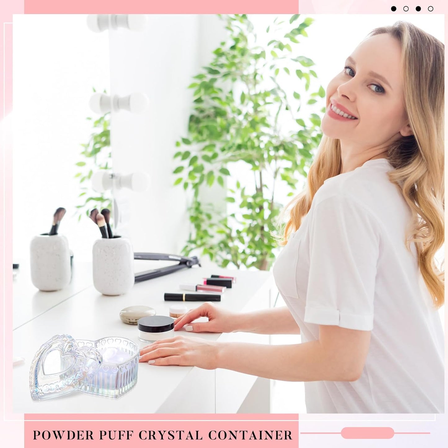 Tioncy 3 Pcs Large Body Powder Puff and Powder Container with Puff Crystal Container Soft Washable Reusable Velour Face Body Glitter Wet Dry Makeup Heart(Dazzling)