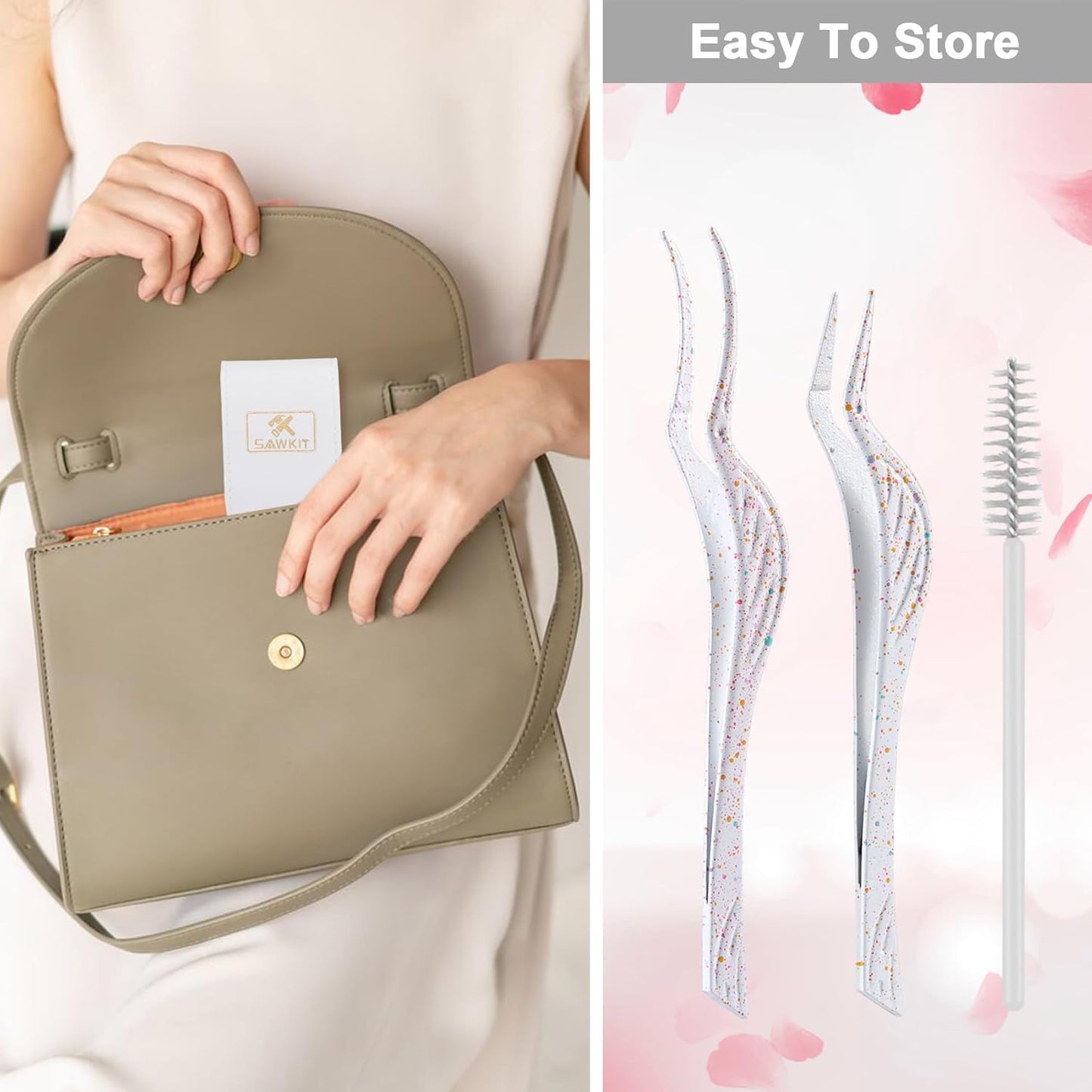 Eyelash Applicator Tool 3-pcs Lash Applicator Tool Set with Eyelash Extension Tweezers, Brush – Professional Eye Lash Applicator Tools for DIY Eyelash Extensions, Cluster Lashes