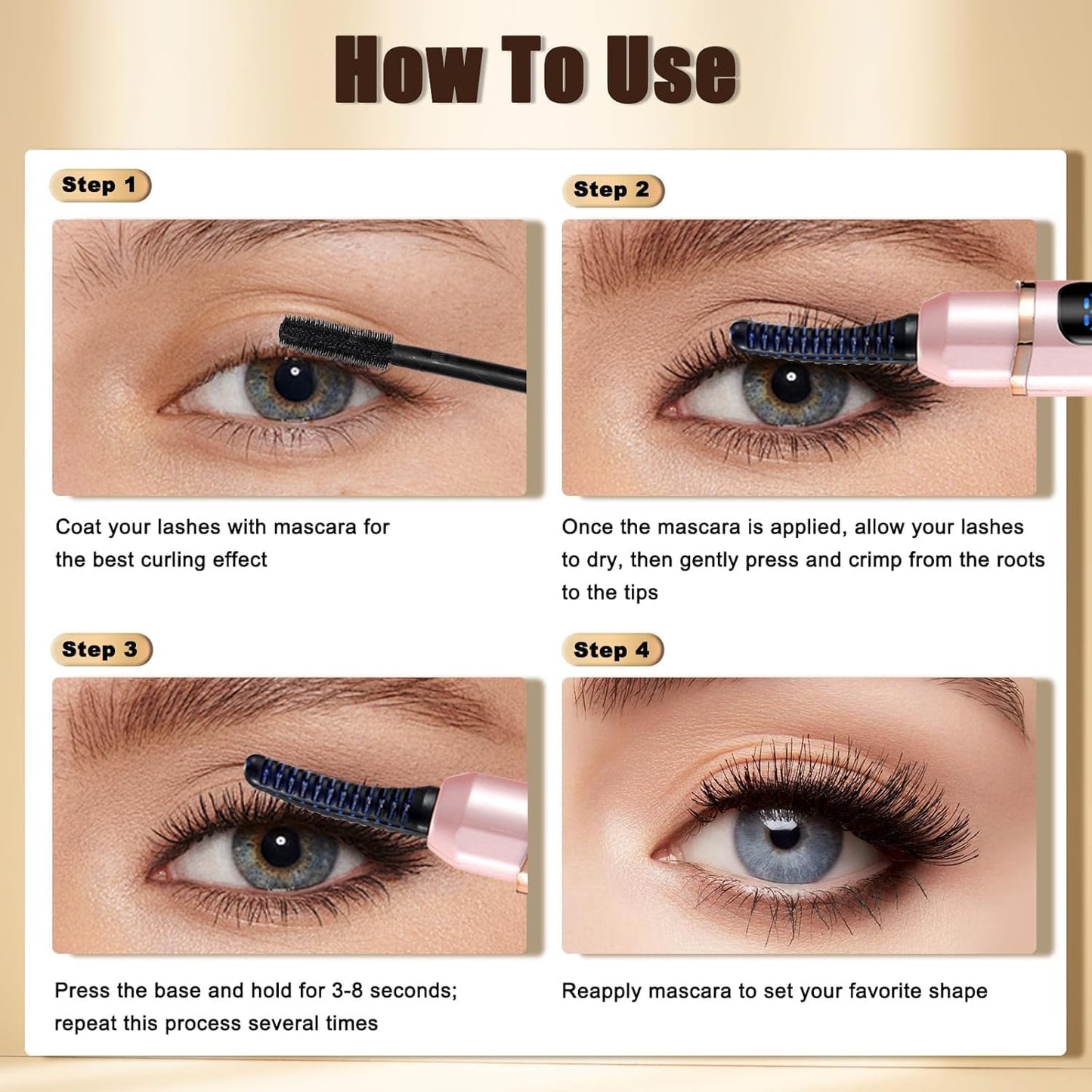 Heated Eyelash Curlers with Battery Indicator, Electric Eyelash Curler 3 Temperature Modes LED Display USB Rechargeable Makeup Tools, Heated Lash Curler Ideal Christmas Gift for Women (Pink)