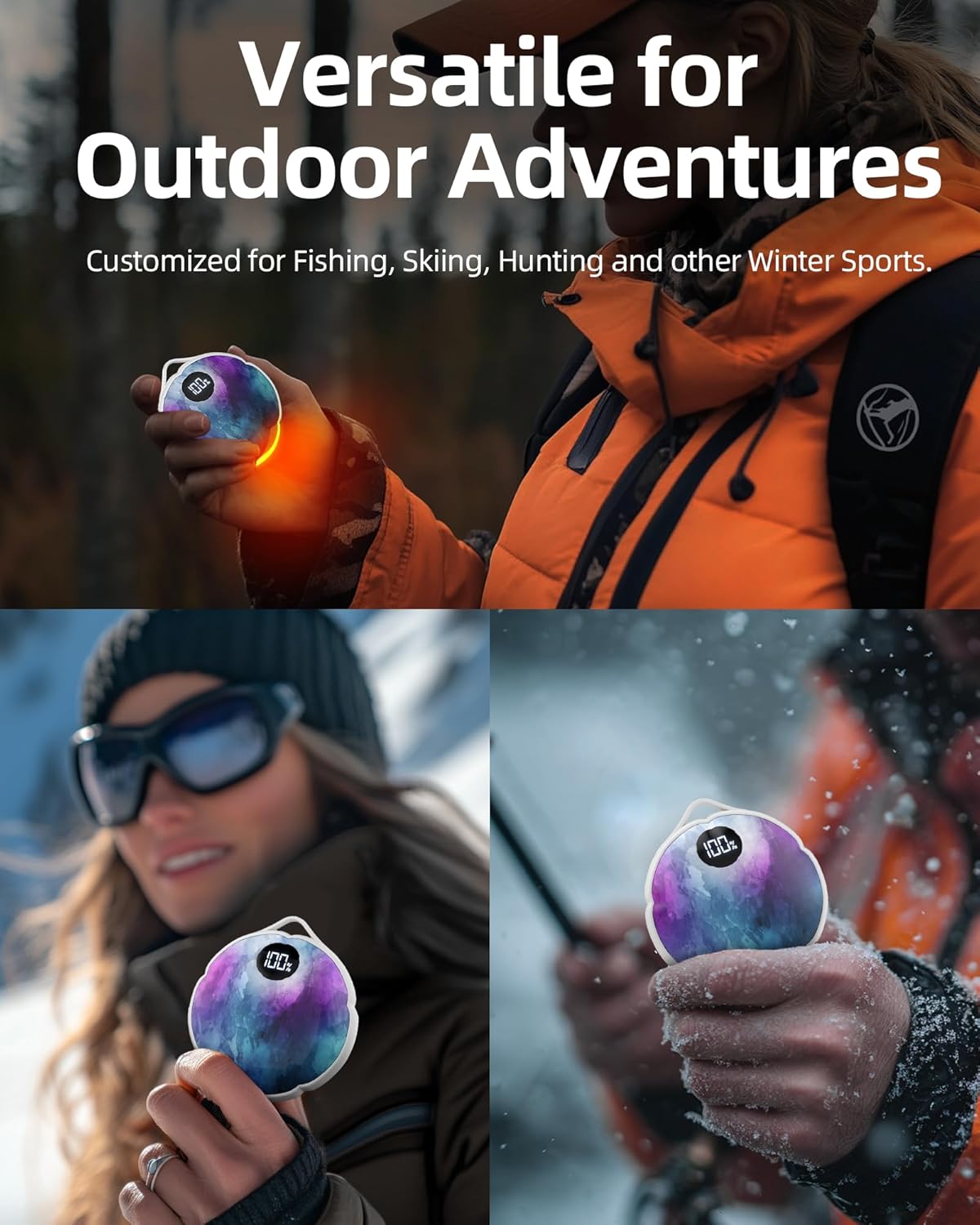 FrSara Hand Warmers Rechargeable, Hangable Electric Hand Warmer w/ 4000mAh Last 10 Hours, 3-Level Heat w/Strip, Light & Display, Gift for Outdoors Camping Hiking Skiing Raynauds & Christmas