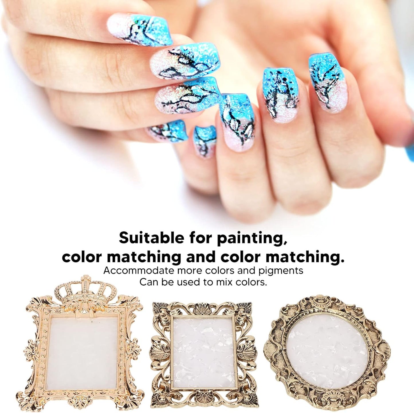 Nail Art Resin Palette,3pcs Vintage Nail Art Palette Multi Functional Display Mixing Nail Coloring Palette Nail Polish Color Mixing Palette for Makeup Gold Copper Color