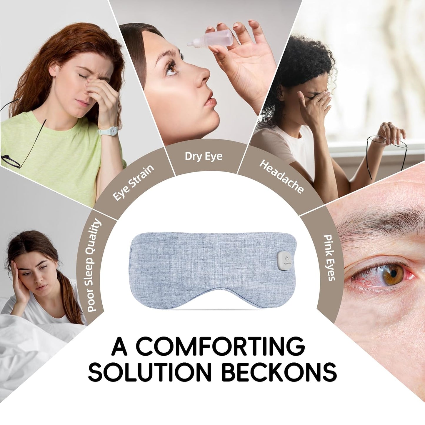 Graphene Heated Eye Mask - Cordless Warm Eye Compress for Dry Eyes with Temperature Control - Washable Eye Heating Pad for Sleep, Travel, Dark Circles, MGD, Blepharitis, Puffy Eyes