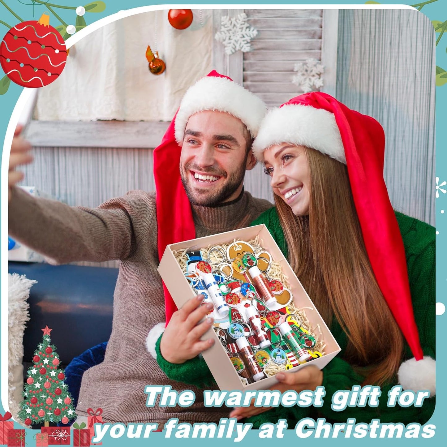 Henoyso 150 Pcs Christmas Favors 5 Styles Lip Balm Bulk Moisturizing Lip Balms Acrylic Keychains with Organza Bags for Xmas Holiday Treat Gifts Women Christmas Stocking Stuffers Party Supplies