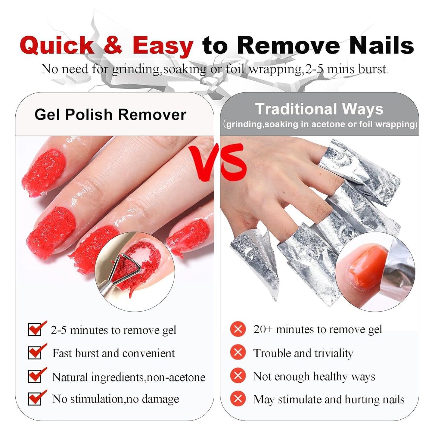 Gel Nail Polish Remover, Gel Remover Kit with Liquid Latex for Nails, No Need to Wrap or Soak, Removes Nail Polish in 2-5 Minutes, Acetone Free, Not Damage to Nails, with Manicure Tools