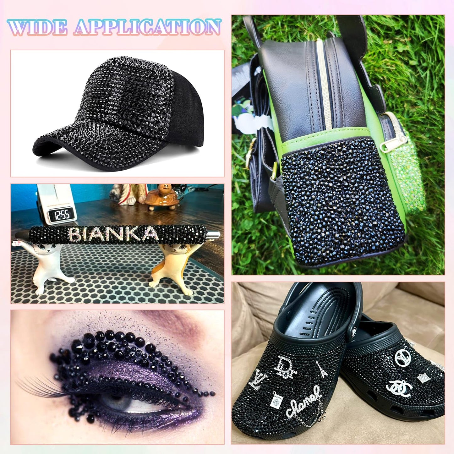 30000Pcs Resin Black Rhinestones with B7000 Jewelry Glue for Crafting, 2-6mm Non Hotfix Flatback Gems, Bedazzling Crystal for DIY Crafts Clothing Tumblers Mugs Shoes Fabric Decor Nail Art