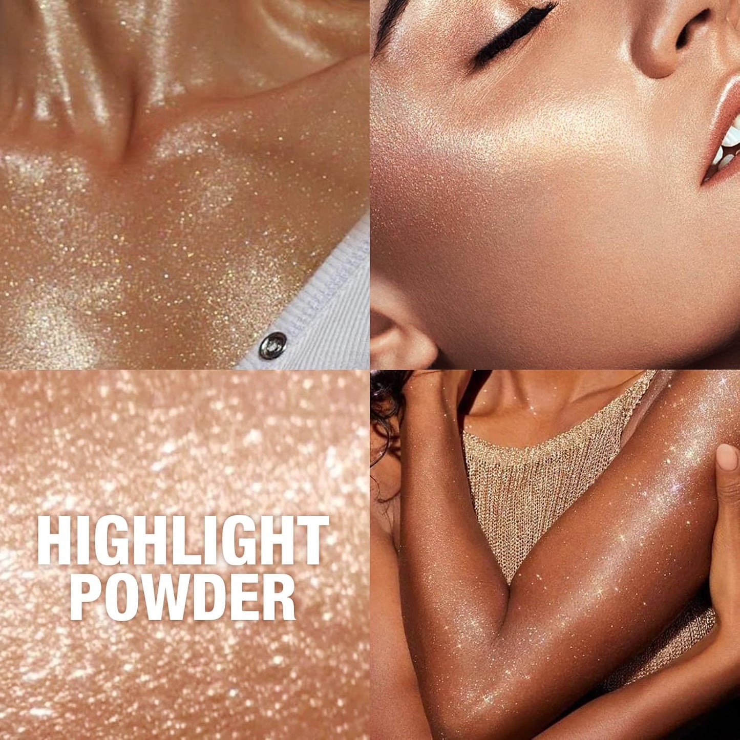 Glitter Body Highlighter Powder Body Shimmer Sparkle Face Brightening Highlighter Powder for Face Eyes Body Glow Makeup With sponge head( Golden)