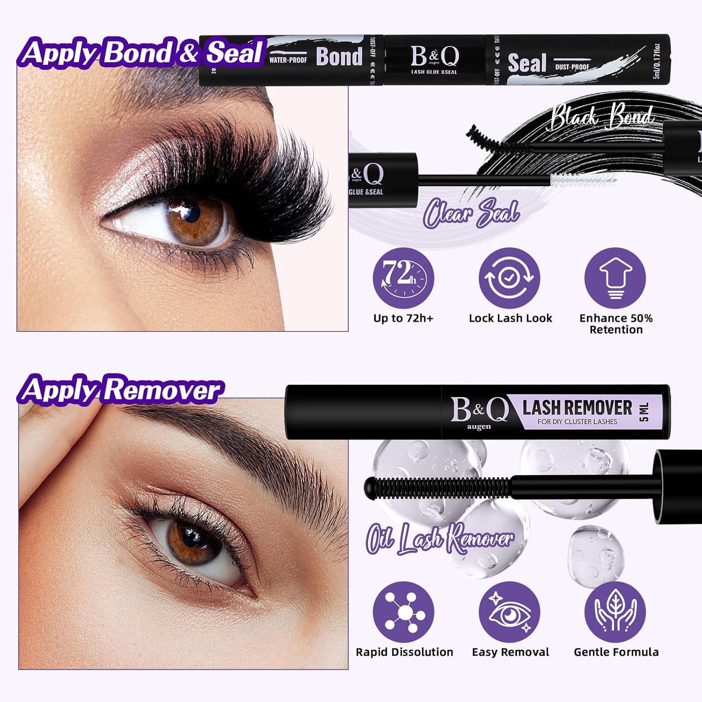 B&Qaugen B&Q Lash Extension Kit 3D Thick Lash Clusters Kit 280pcs Eyelash Extension Kit 10-18mm 90D D Curl DIY Lash Extension Kit with Lash Bond and Seal, Lash Remover (KIT-90D-MIX10-18mm), Black