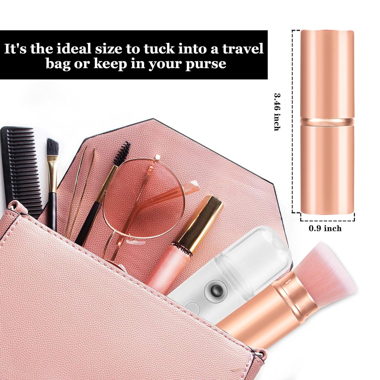 Falliny Retractable Makeup Brushes, Travel Kabuki Powder Foundation Brush, Portable Face Liquid Foundation Sunscreen Brush with Cover for Blending Liquid, Bronzer,Cream or Flawless Powder Cosmetics