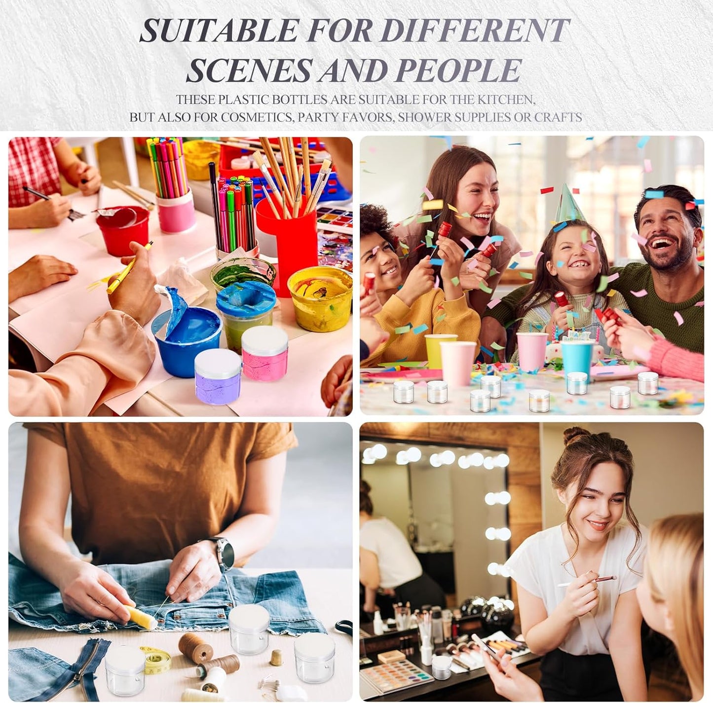 SATINIOR 36 Pieces 4 oz Plastic Jars with Lids Wide Mouth Airtight Reusable Container Acrylic Cosmetic Small Jars for Lotions Ointments Travel Toiletries Creams Make up Storage(Clear)