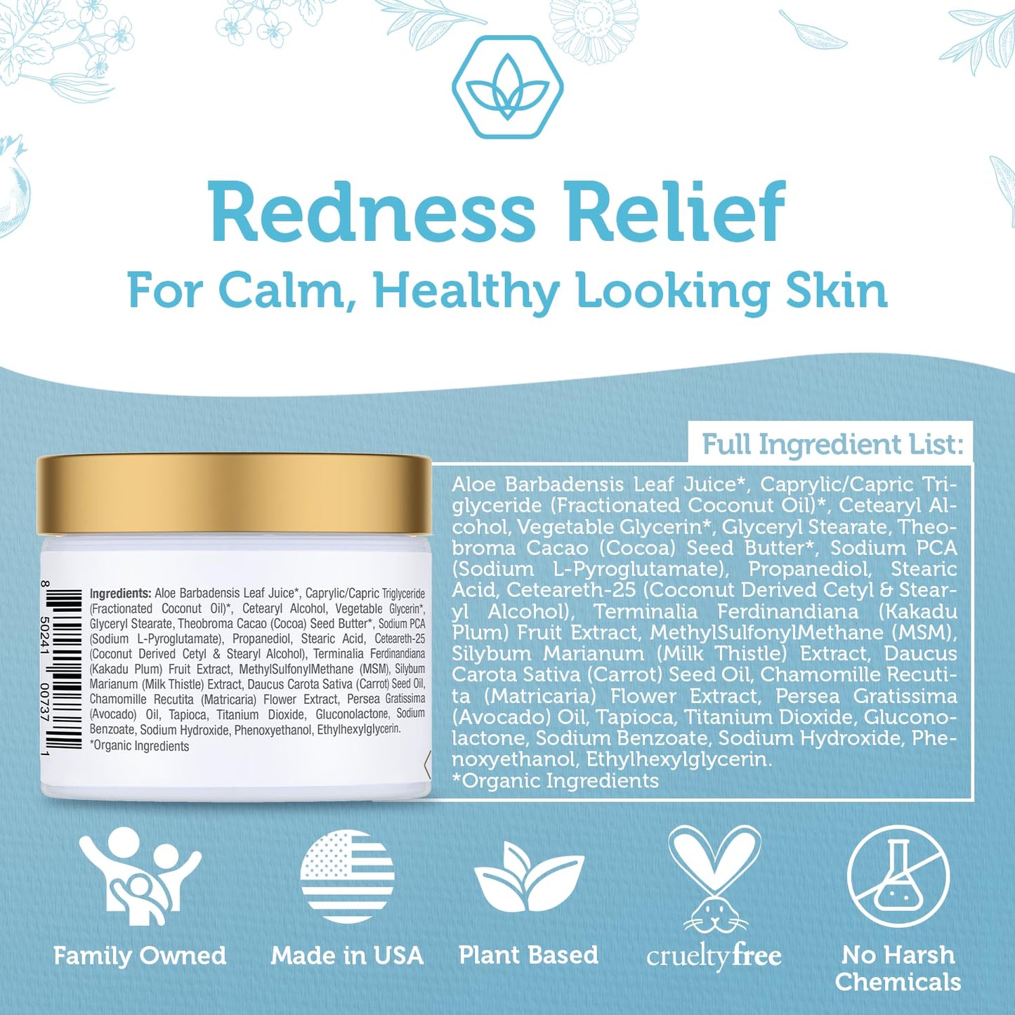 Era Organics Cream Redness Relief Moisturizer- Soothing Redness Relief for Face with Manuka Honey, MSM, Chamomile - Calming Moisturizer Made in USA