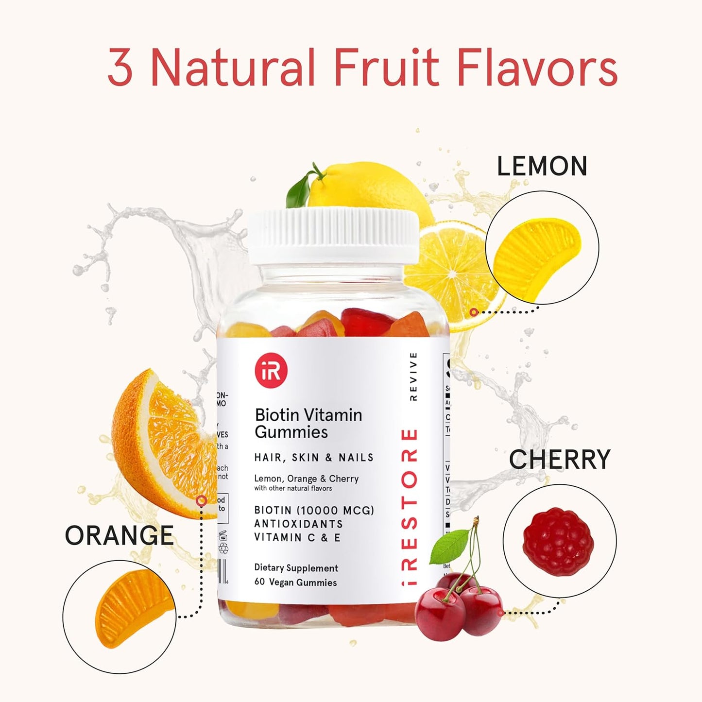 iRestore Hair Gummy Vitamins, Vegan Biotin Gummies for Hair Skin and Nails, Hair Growth Gummies for Women & Men, Biotin 10,000mcg, 3PK