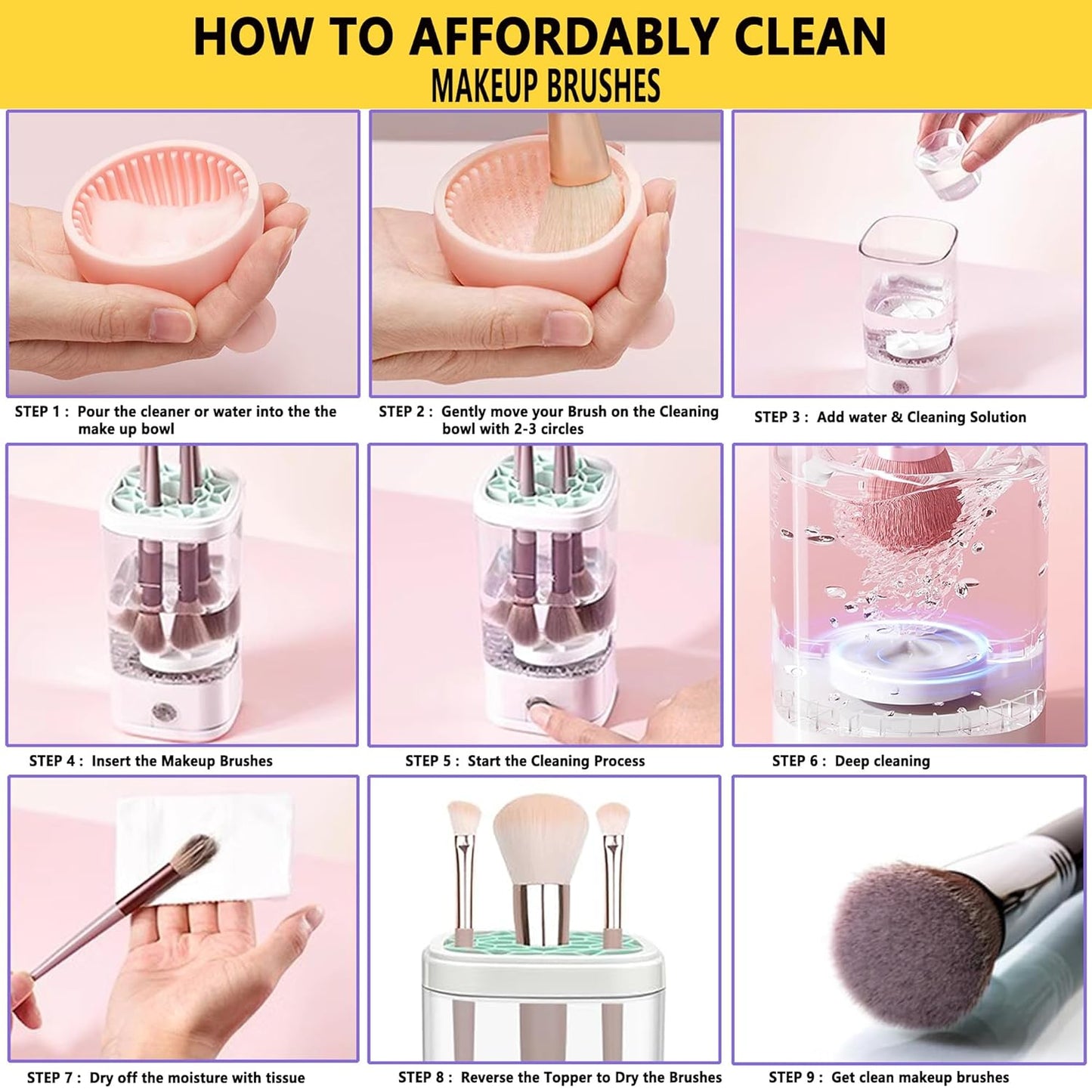 Electric Makeup Brush Cleaner Machine, Rechargeable Spinning Makeup Brush Cleaner, Automatic Cosmetic Brush Cleaner Machine For All Size Makeup Brushes, Makeup Brush Cleaner with Mat