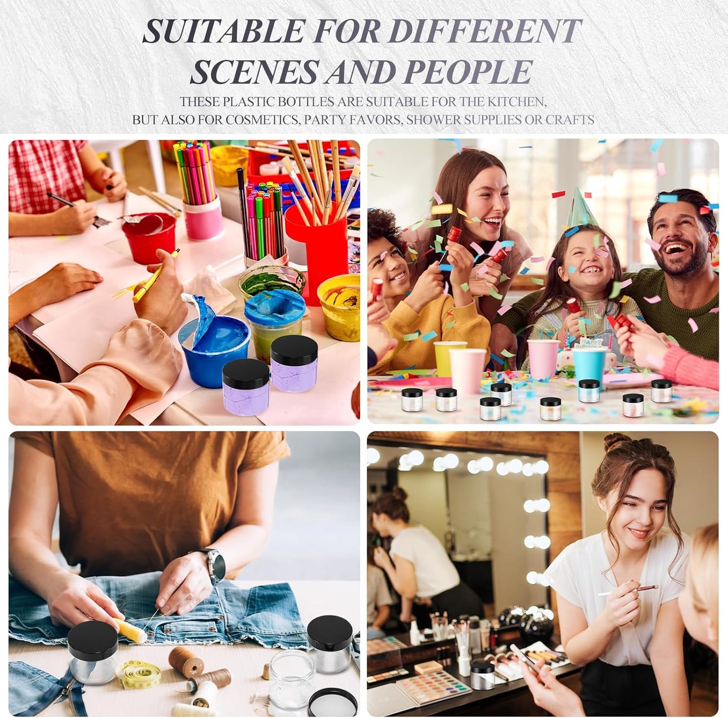 SATINIOR 36 Pieces 1 oz Plastic Jars with Lids Wide Mouth Airtight Reusable Container Acrylic Cosmetic Small Jars for Lotions Ointments Travel Toiletries Creams Make up Storage(Black)