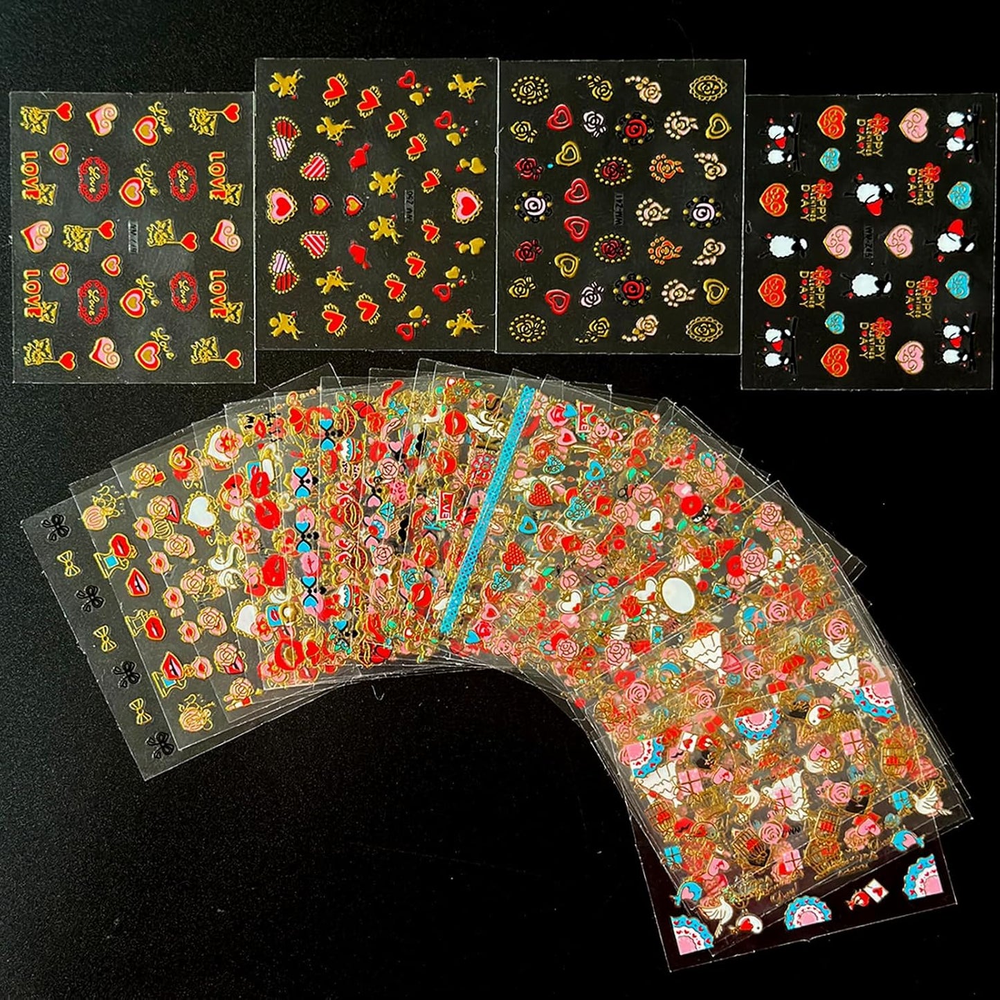 30 Sheets Heart Valentine Nail Art Stickers Decals 3D Self-Adhesive Pegatinas Uñas Red Heart Nail Decals Red Lips Rose Nail Supplies for DIY Acrylic Nail Art Decoration for Women and Girls