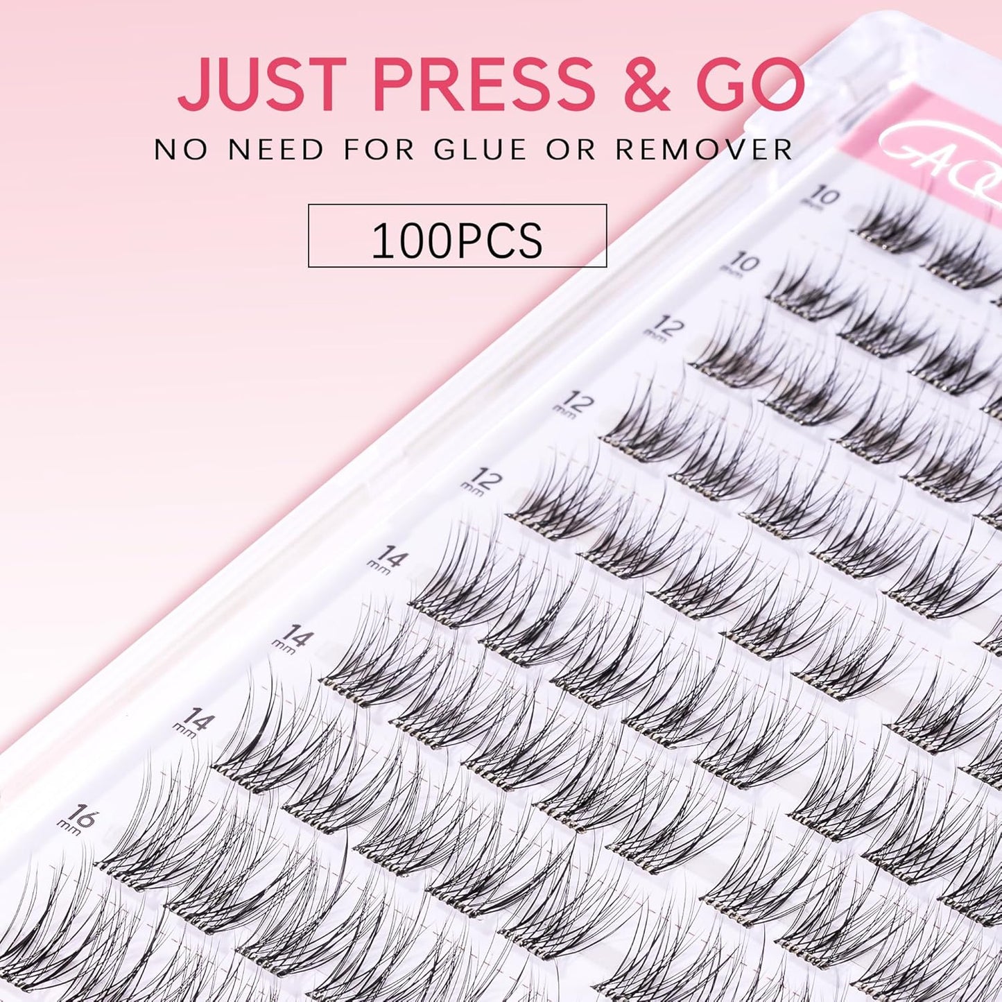 GAQQI Self Adhesive Eyelash Clusters, Natural Look No Glue Lashes 10-16mm, No Band Self Adhesive Lash Clusters 100pcs, Press On Lashes Invisible Band, With Lash Tweezer (LACE)