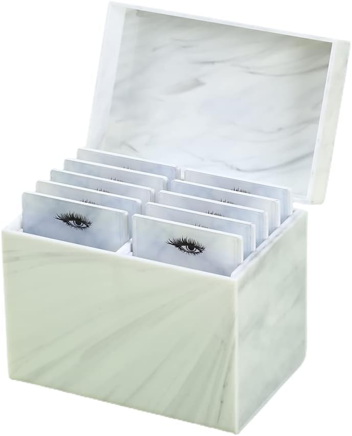 10 Layers Acrylic Eyelash Storage Box, Makeup Eyelashes Extension Close-Packed Display with 10 Pallets, Grafting False Eyelashes Glue Pallet Holder Display Organizer (Marble White)