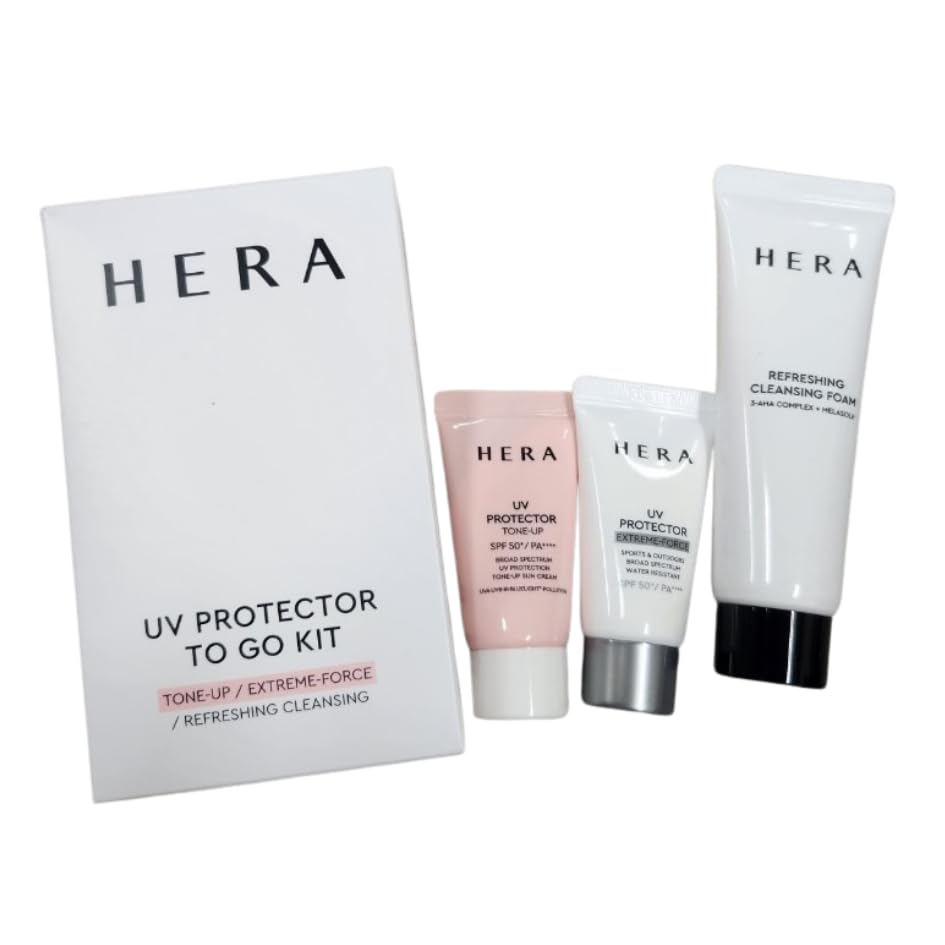 Hera Korea Skin Care Refreshing Cleansing Foam UV Protector Cream Travel Kit Mini Set of 3