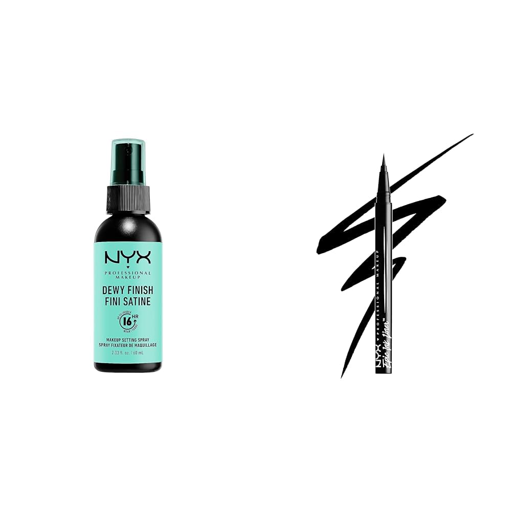 NYX PROFESSIONAL MAKEUP Makeup Setting Spray - Dewy Finish, Long-Lasting Vegan Formula & Epic Ink Liner, Waterproof Liquid Eyeliner - Black, Vegan Formula