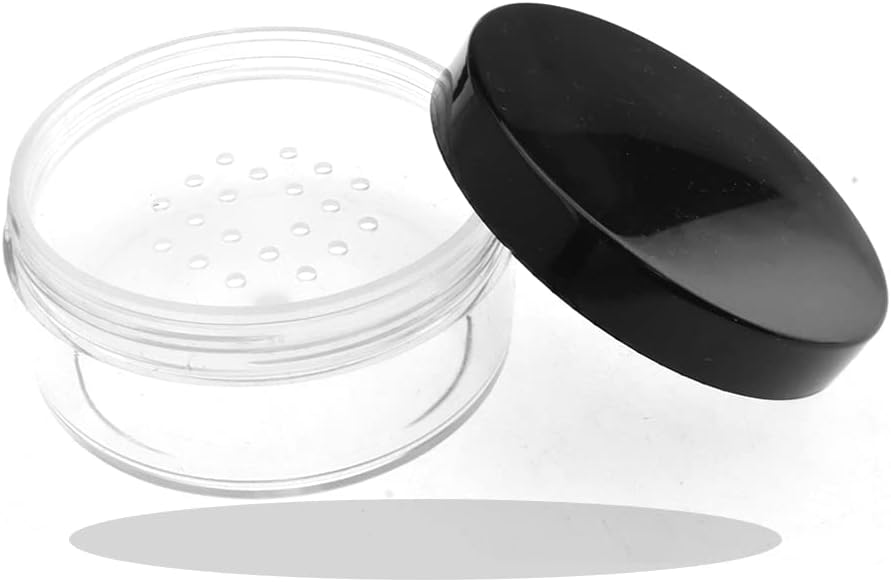 HAHIYO 3Pcs 30ml/1oz Plastic Empty Travel Compact Case Makeup Cosmetic Jar Refillable Powder Box No Leak Holder with Common Sifter and Black Screw Lid