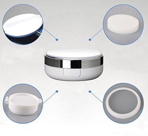 15g 0.5oz Empty Luxurious White Silver Edge Portable Air Cushion Puff Box BB Cream Container Dressing Case with Powder Puff and Mirror