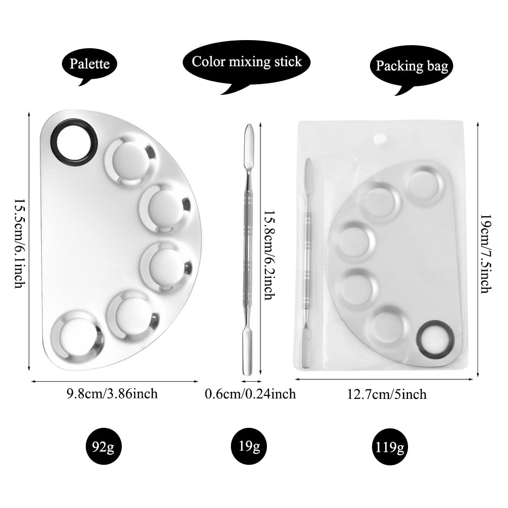 AKOAK Stainless Steel Beauty Palette, with Spatula Tool, Nail Art Makeup Palette, for Mixing Cosmetics/Nail Polish/Pigments