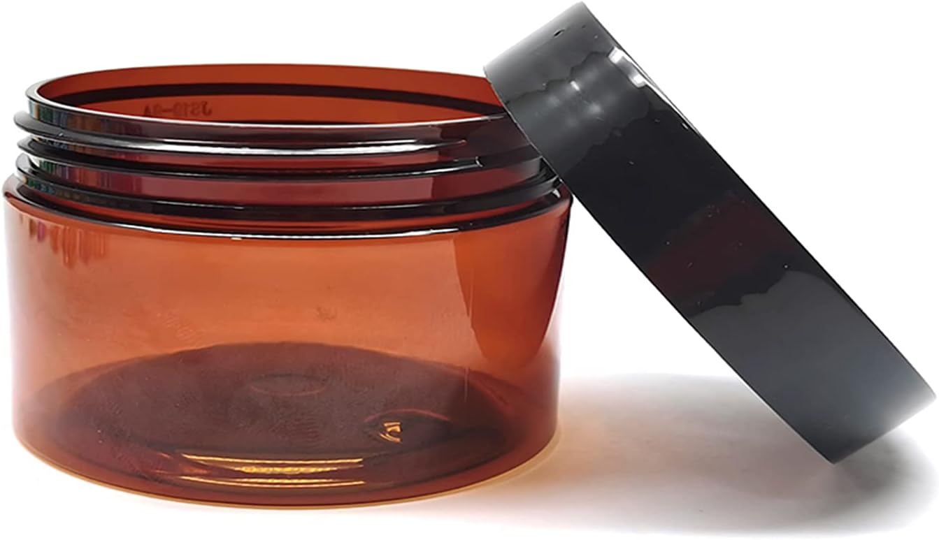 4 oz Amber Plastic Cosmetic Jars Leak Proof Container with Black Lid for Cream, Lotion, Powder, ointment, Beauty Products etc, 12 Pcs.