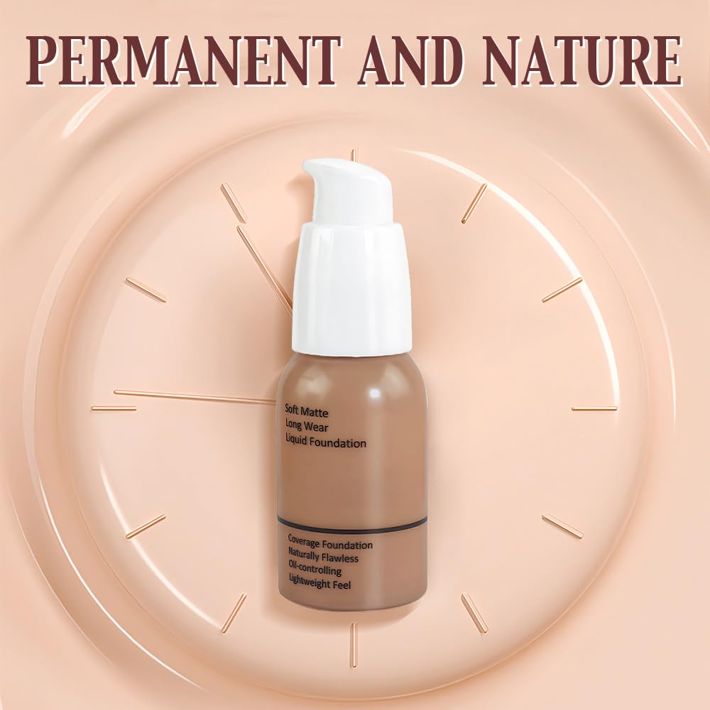 2Pcs Matte Liquid Full Coverage Foundation, Flawless Soft Matte 24HR Oil Control Full Coverage Foundation Makeup for Women, Long-Lasting Waterproof Full Coverage, 05#Tan (05+05, Pack of 2)