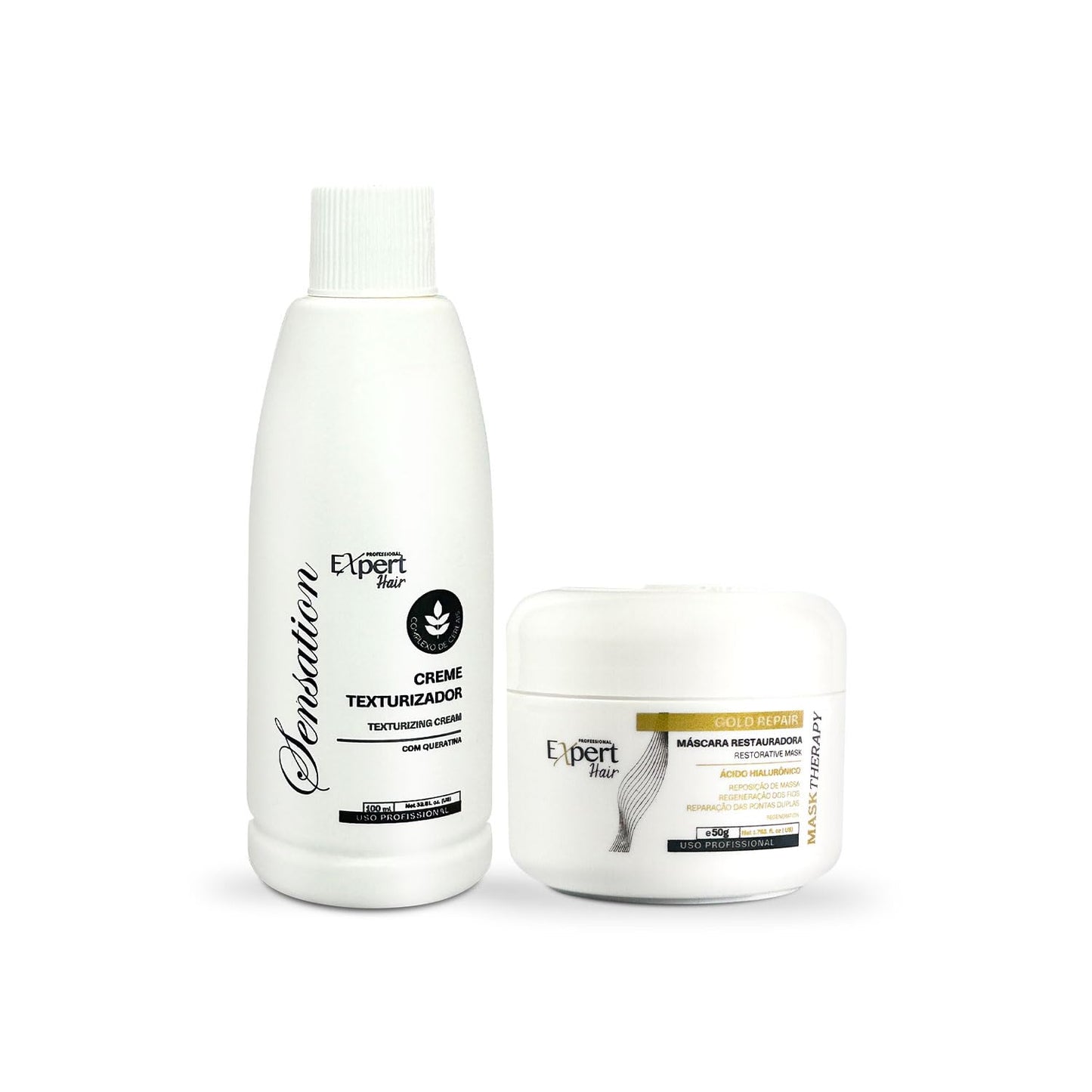 Expert Hair Sensation Straightening & Smoothing Kit :Texturizing Cream + Gold Repair Mask for Ultimate Hair Transformation- At Home Keratin Treatment for Straight, Silky, Moisturized Hair