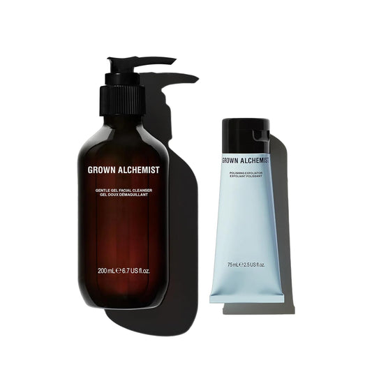 Grown Alchemist Facial Cleanser Set: Polishing Exfoliator (75ml) + Gentle Gel Cleanser (200ml)