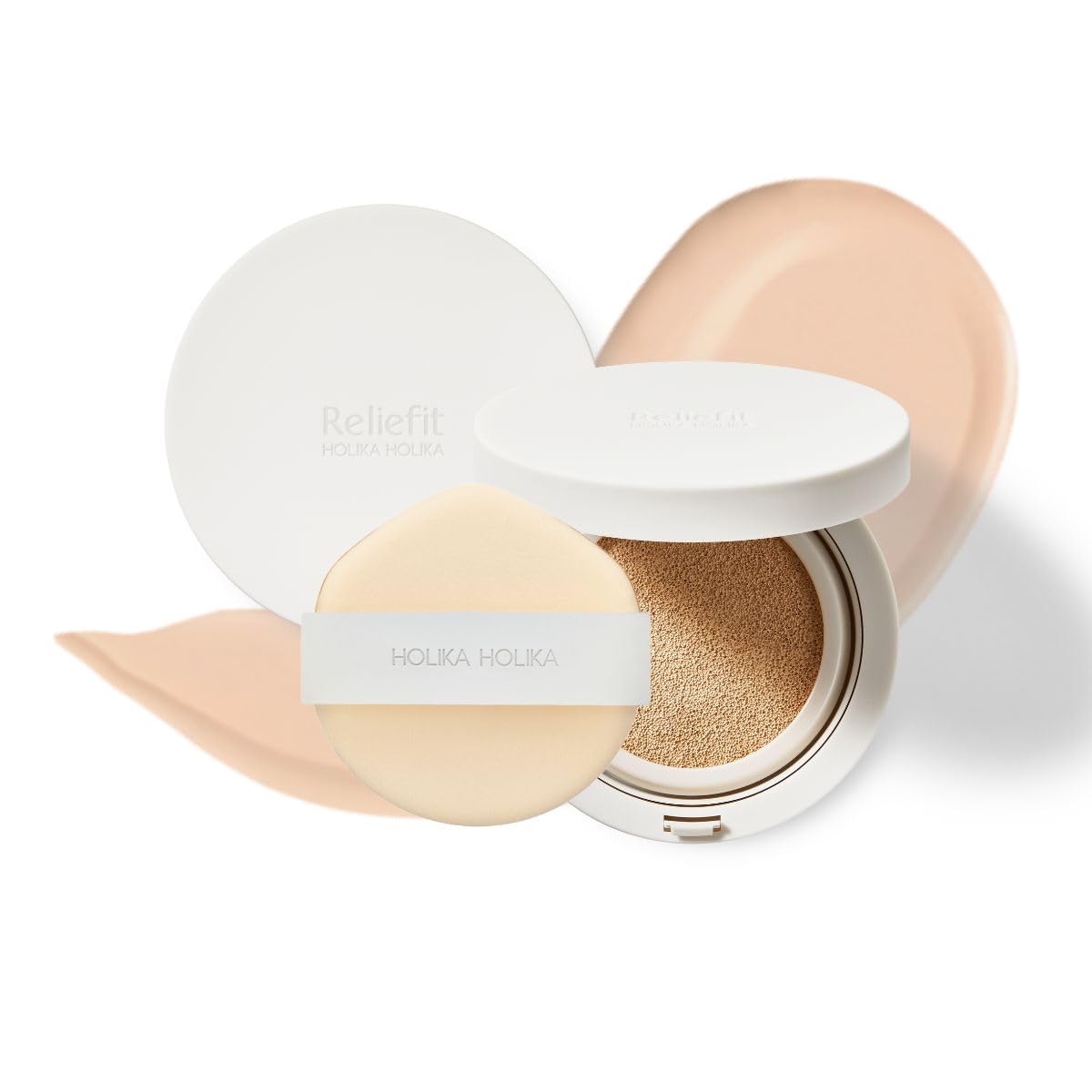 Holika Holika Reliefit CICA Clear Cushion 02 Petal Ivory 14g, 0.49oz / 1Set + 1 Refill/Vegan Cushion Foundation